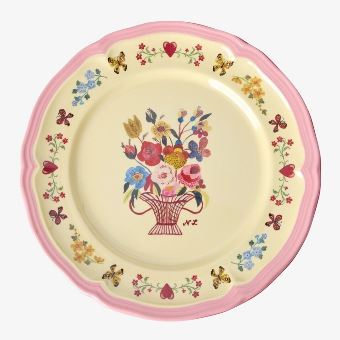 Assiett Pink - Nathalie L'ete Print Rice Tallrikar Djupa tallrikar (ej skål) Desserttallrikar Assietter Barntallrikar Picknicktallrikar