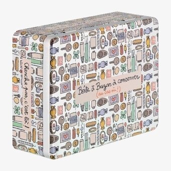 Bild på färgglad plåtburk med mönster för förvaring och kök