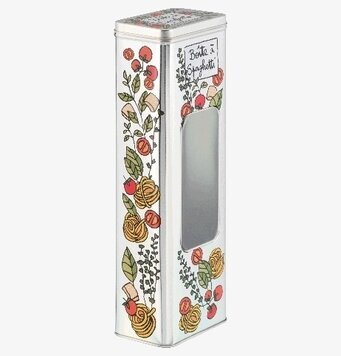 Bild av dekorativ plåtburk för spagettiförvaring med fönster