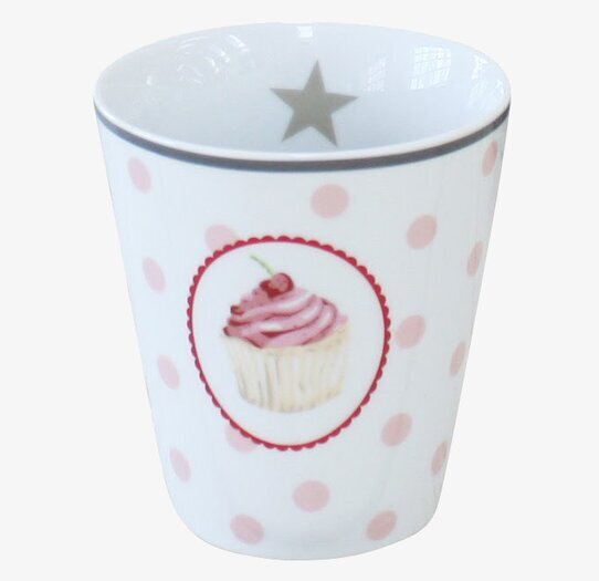 Bild av färgglad mugg med muffinsmotiv och prickar