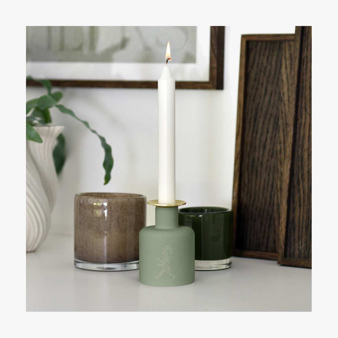 Keramikljusstake - Grön Solstickan Ljusstakar Adventsstakar Ljushållare Ljushyllor