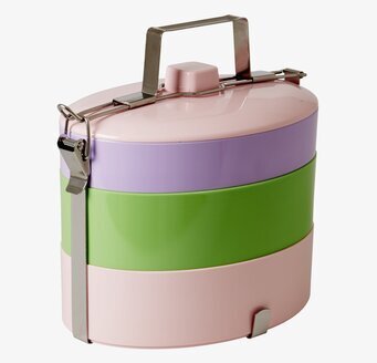Bild av färgglad oval lunchlåda med tre sektioner