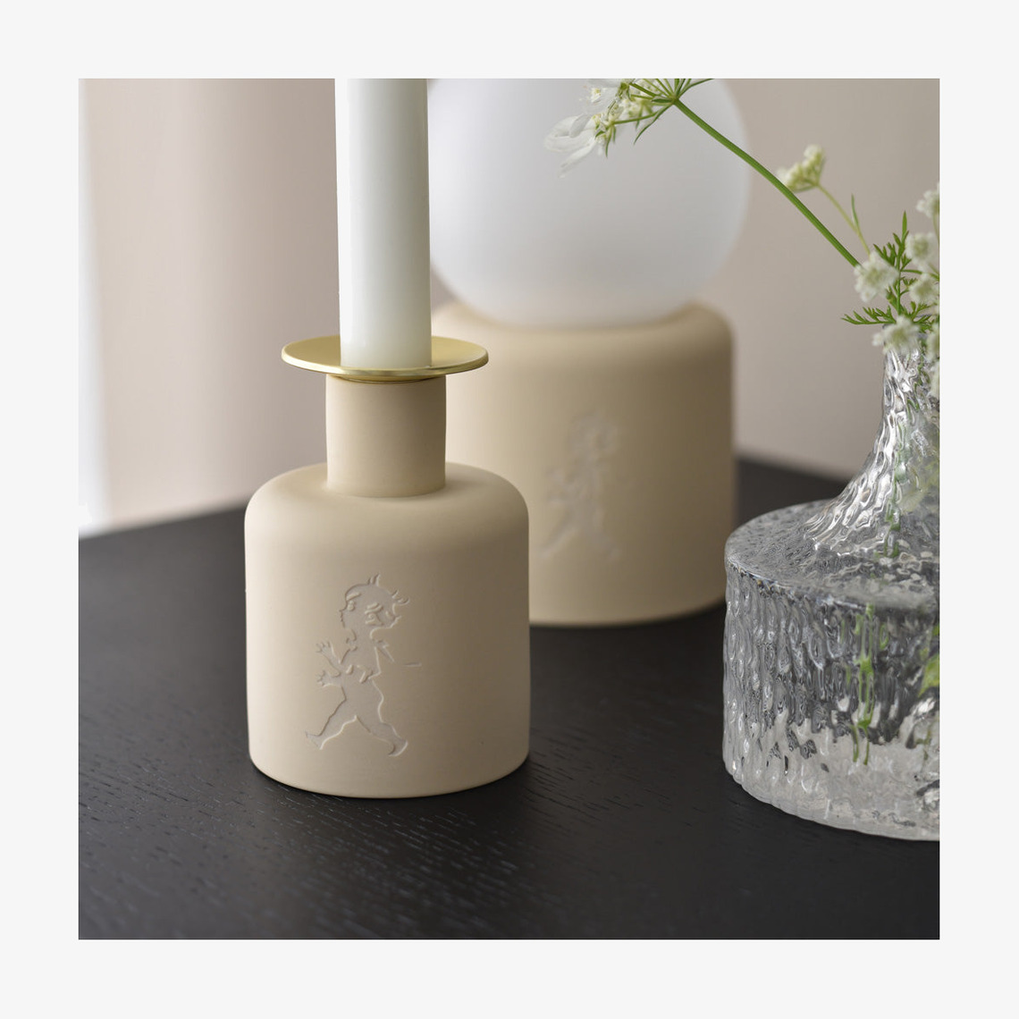 Keramikljusstake - Beige Solstickan Ljusstakar Adventsstakar Ljushållare Ljushyllor