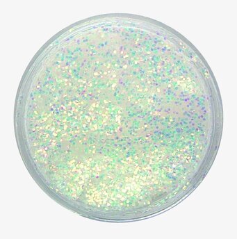 Bild av skimrande glittergel i guldton med regnbågseffekt