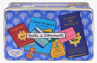 Bild av färgstark plåtburk för dokumentförvaring