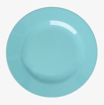Foto: Turkos enfärgad assiett i melamin på vit bakgrund