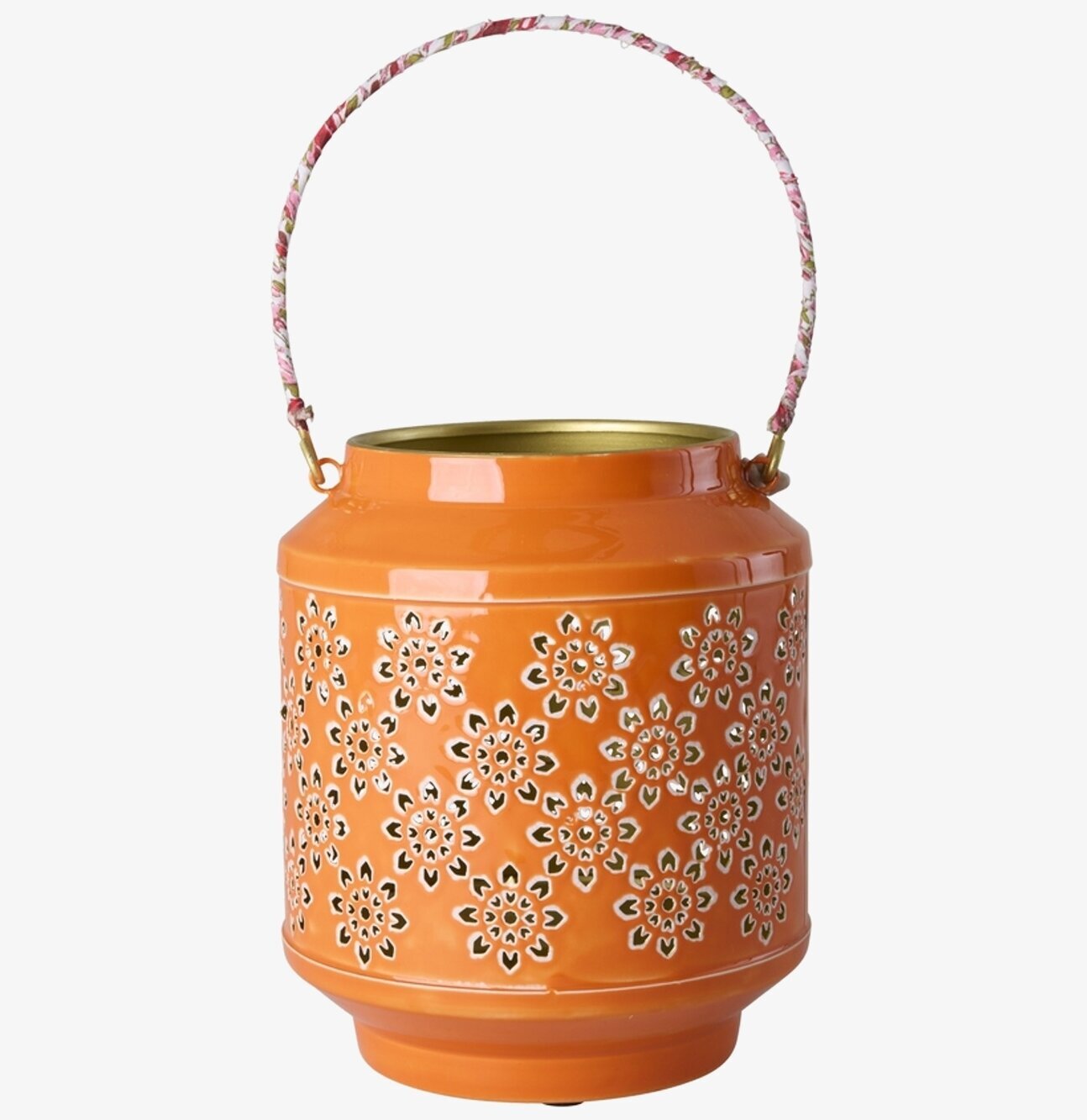 Foto: Orange metalllanterna med perforerat mönster