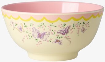 Foto: Skål med fjärilsmönster, rosa insida, offwhite