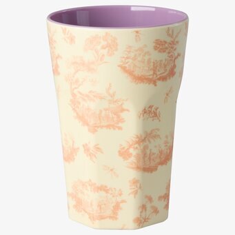 Foto: Latte-mugg med toaletryck, lila insida, krämvit