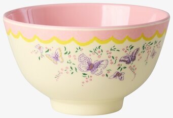 Foto: Liten skål med rosa insida och fjärilsmönster