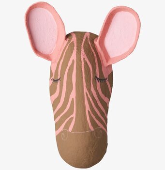 Foto: Väggmonterat zebrah huvud i papier-maché rosa