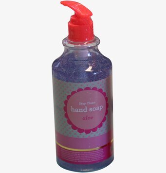 Bild av stilren handtvål med glittrande lila innehåll