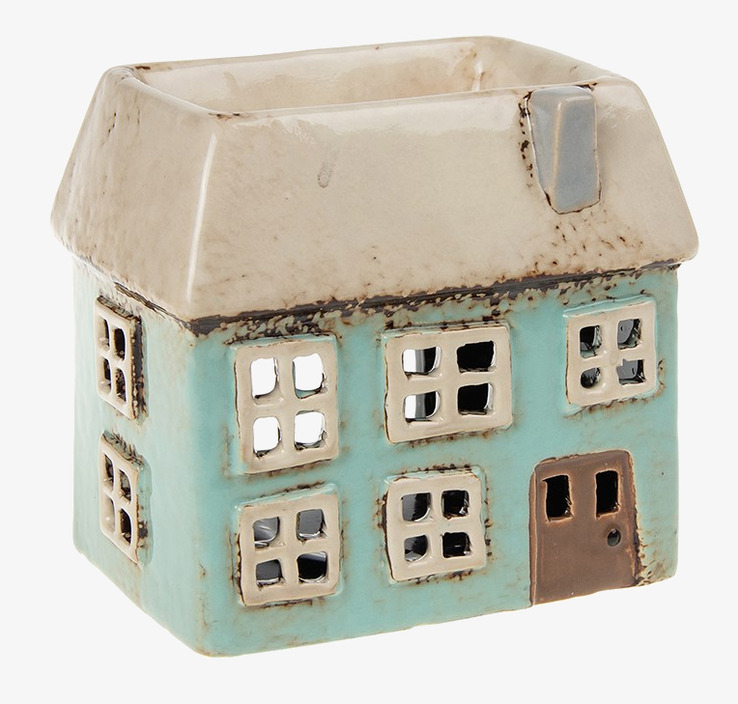 Foto: Keramisk ljuslykta husform turkos och tak﻿