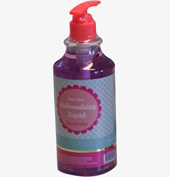 Diskmedel Lavendel från Rice i genomskinlig flaska med pump