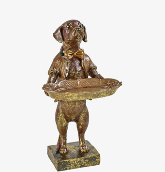 Foto: Hundbutler i brons och guld med serveringsfat