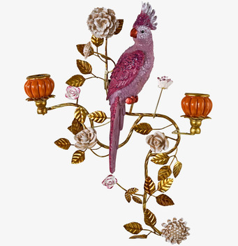 Foto: Väggljusstake med papegoja och blommor guldfärgad