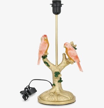 Foto: Guldfärgad lampfot med rosa fåglar på gren