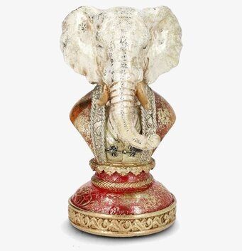 Foto av elefanthuvud som dekorationsbyst på basen