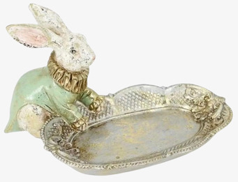 Foto: Dekorativ kaninfigur med ovalt fat i grönt﻿