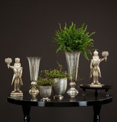 Foto: Stilleben med metallkrukor och ormbunke i mörker