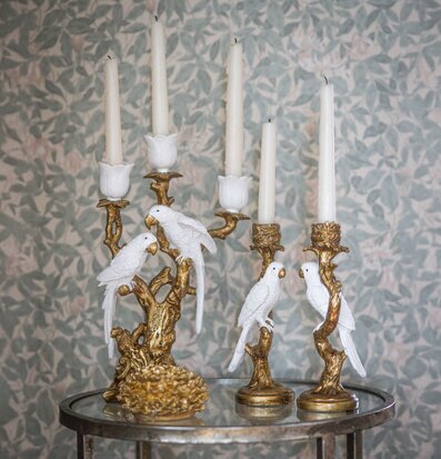 Bild: Guld ljusstake med fåglar och vita ljus 55