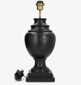 Bild på svart lampfot med urnform och mässingsfäste