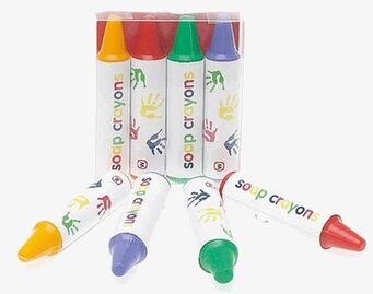 Bild av färgglada tvålformade kritor för badrummet