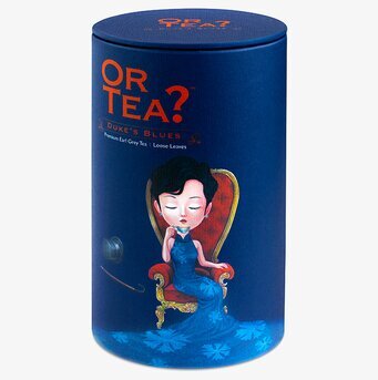 Bild av elegant teförpackning med blå design och symbolik