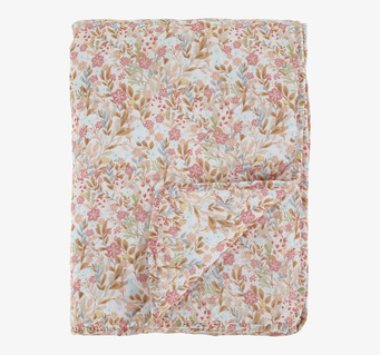 Foto: Quiltad blommig pläd i rosa och skyblue toner
