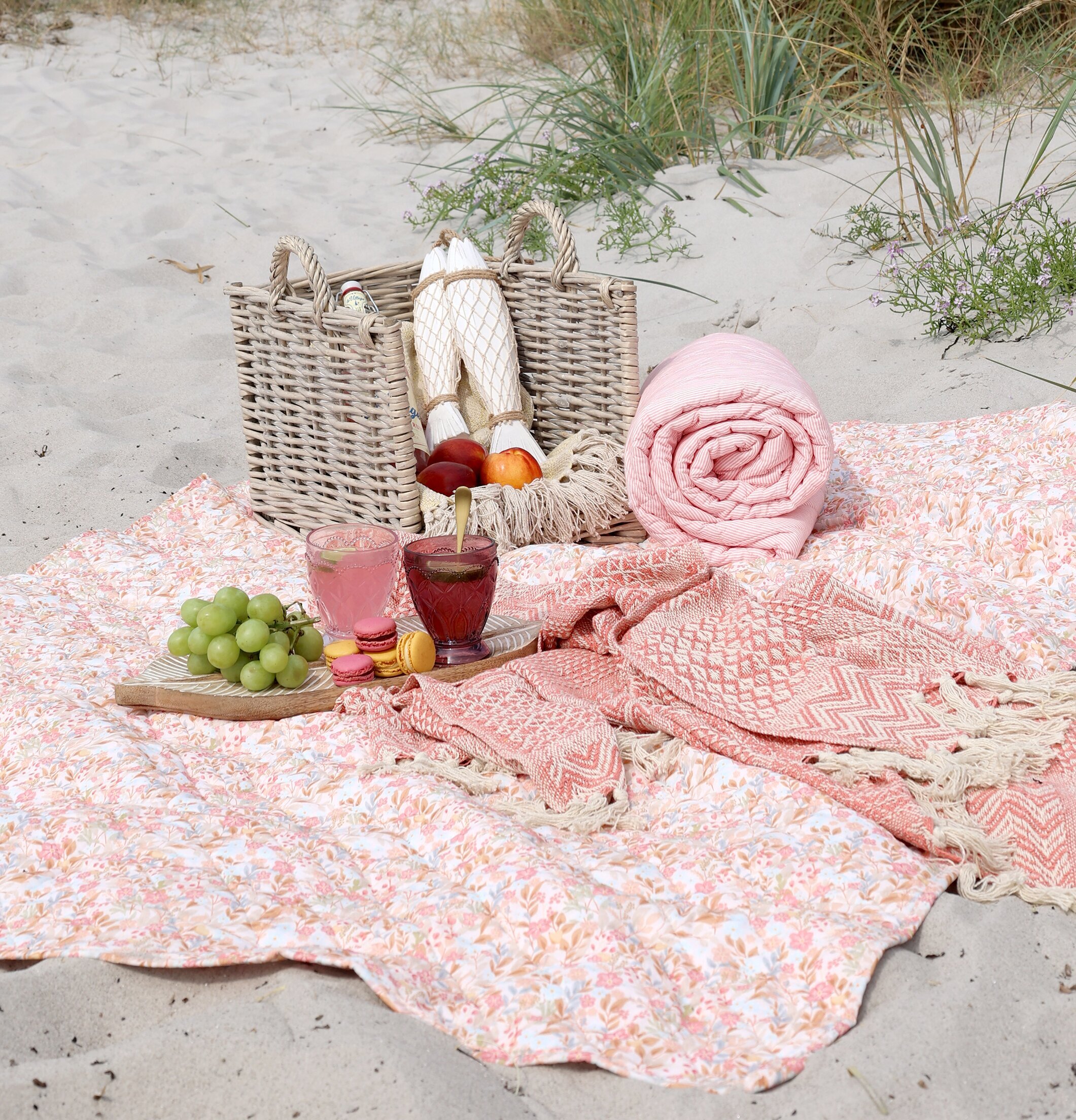 Pläd Flower Rose/Skyblue Chic Antique Täcken, filtar, plädar och överkast Filtar Plädar Överkast