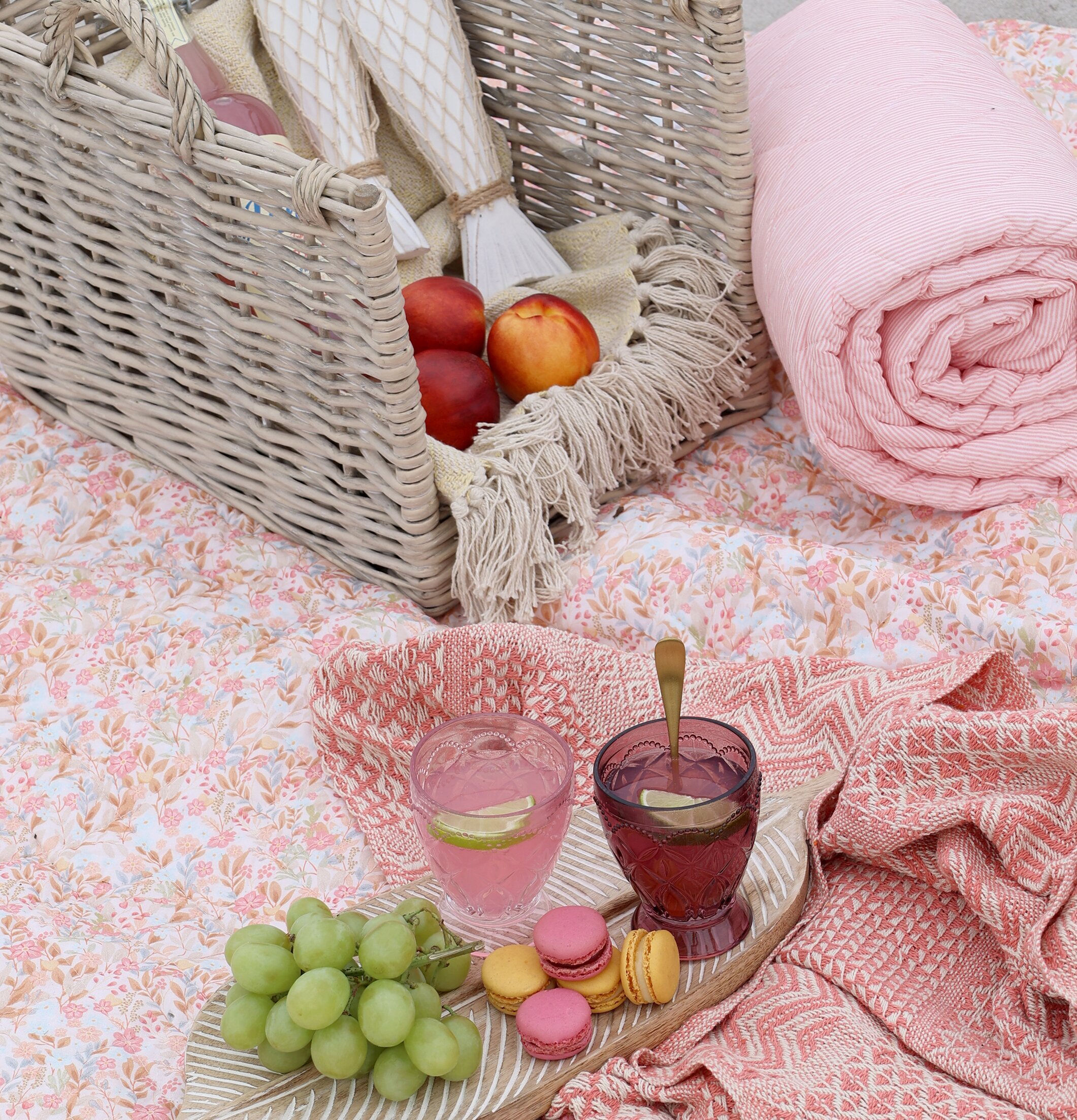 Pläd Flower Rose/Skyblue Chic Antique Täcken, filtar, plädar och överkast Filtar Plädar Överkast