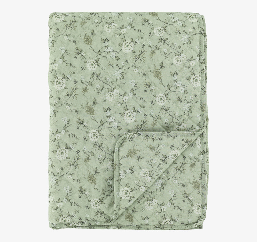 Boutique Pläd Blommor Grön/Creme Chic Antique Täcken, filtar, plädar och överkast Filtar Plädar Överkast