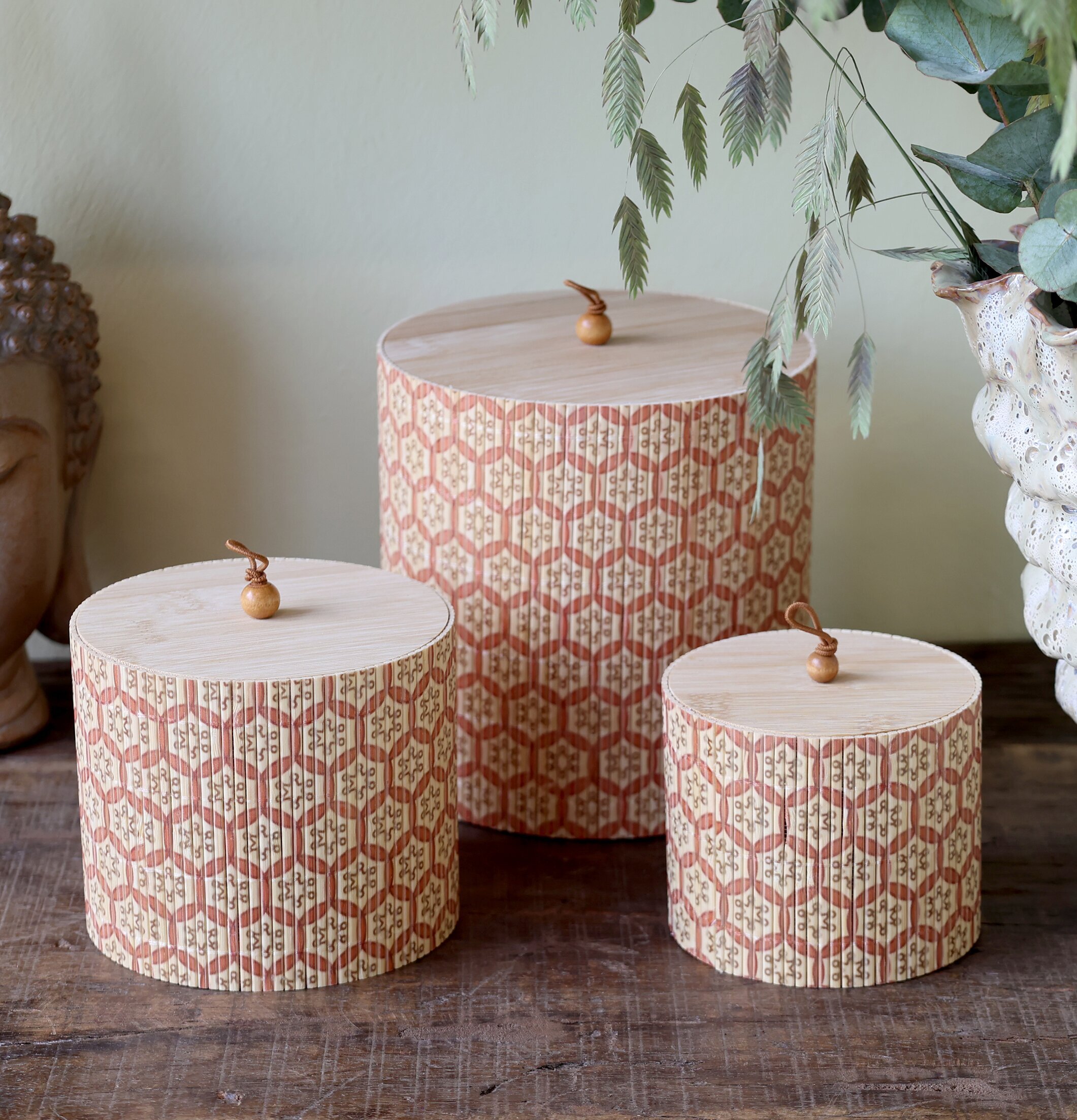 Amilly Förvaringsask Set/3 Coral Blush Chic Antique Förvaringslådor och korgar Boxar Förvaringsboxar Porslinsboxar Trälådor Smyckesboxar i