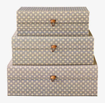 Foto: Staplade förvaringsaskar med blått mönster