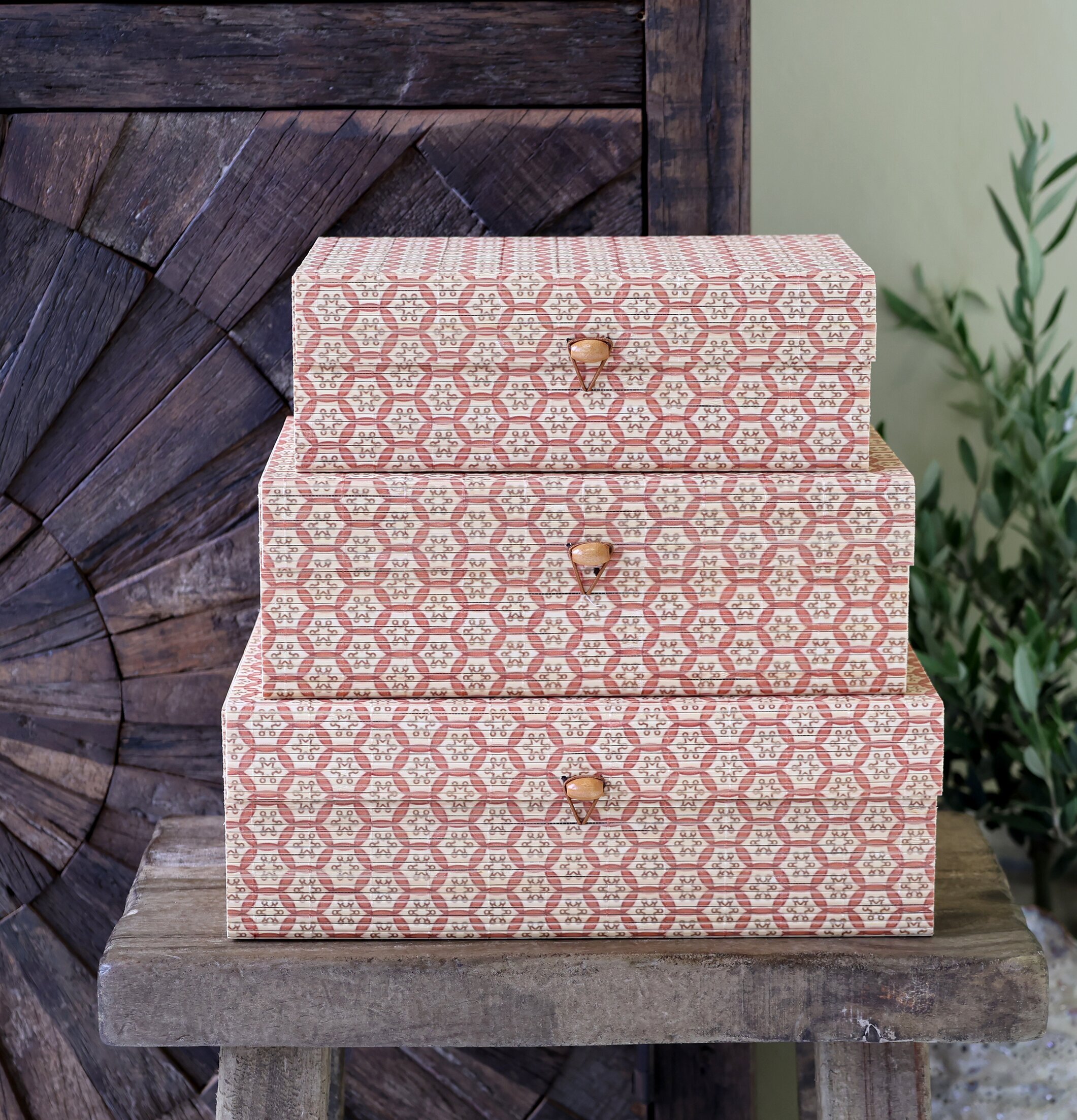 Amilly Förvaringsask Set/3 Coral Blush Chic Antique Förvaringslådor och korgar Boxar Förvaringsboxar Porslinsboxar Trälådor Smyckesboxar i