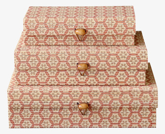 Foto: Tre mönstrade förvaringsaskar med lock, set/3