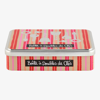 Foto: Randig plåtburk med lock och nyckelmotiv