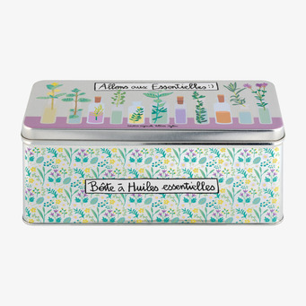 Foto: Plåtburk med lock, blommigt mönster, fransk text