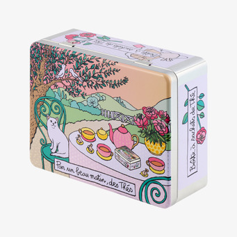 Foto: Plåtburk i metall med teillustration och lock