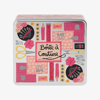 Bild: Plåtburk med sybehörsmotiv, knappar & saxar