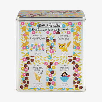 Foto: Rektangulär plåtburk med färgrikt mönster