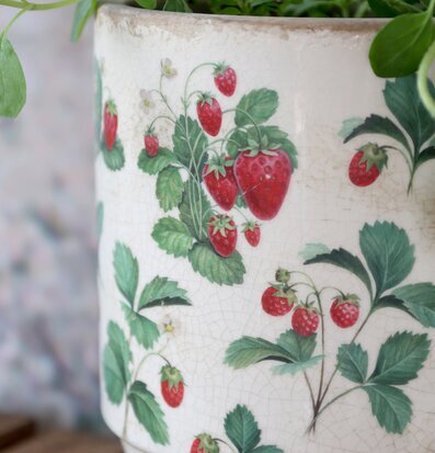 Foto: Krackelerad kruka med jordgubbsmönster 13cm