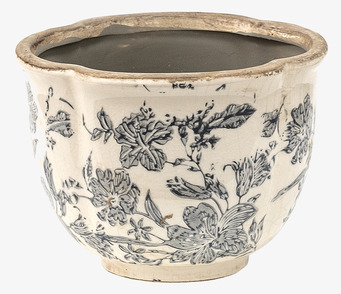 Foto: Cremegrå keramikkruka med botaniskt blommönster