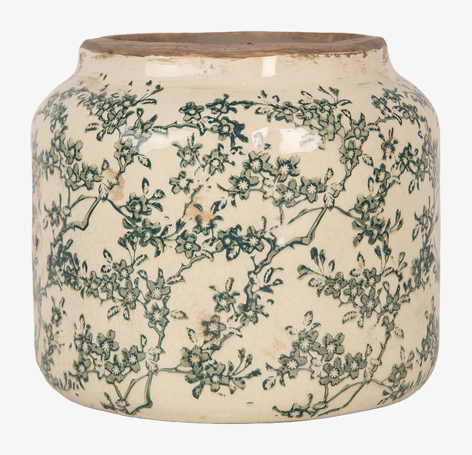 Kruka Blommor Creme/Grön Clayre & Eef Krukor Örtkrukor Glaskrukor