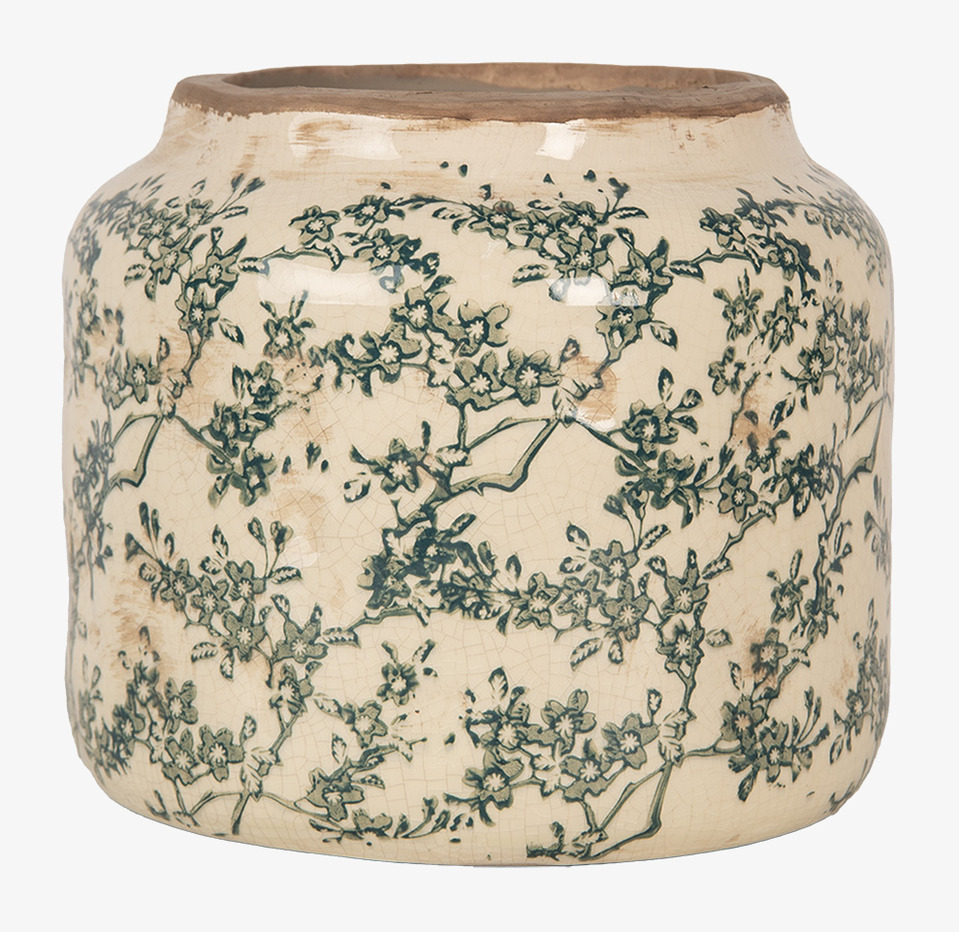 Kruka Blommor Creme/Grön Clayre & Eef Krukor Örtkrukor Glaskrukor