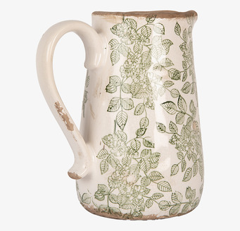 Foto: Keramikkanna med blommönster creme/grön dekor