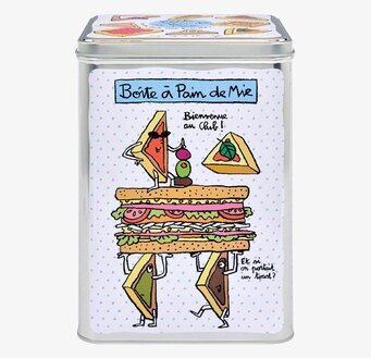 Bild av färgglad plåtburk för kex och bröd i köket