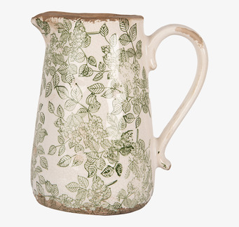 Foto: Keramikkanna cremevit med grönt blommönster