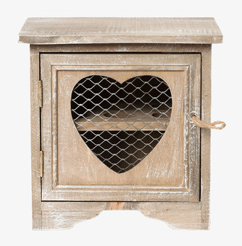 Foto: Patinerat träskåp med hjärta och metallnät