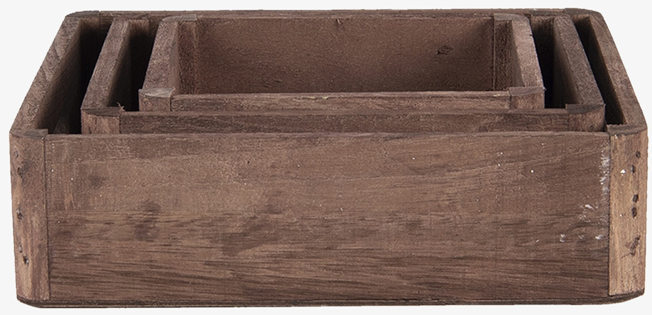 Trälådor Set/3 Clayre & Eef Förvaringslådor och korgar Boxar Förvaringsboxar Porslinsboxar Smyckesboxar i porslin Förvaringsbrickor Murstensformar